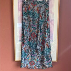 Karma Highway Bird Floral Silky Maxi Long Wrap Around Skirt, One Size